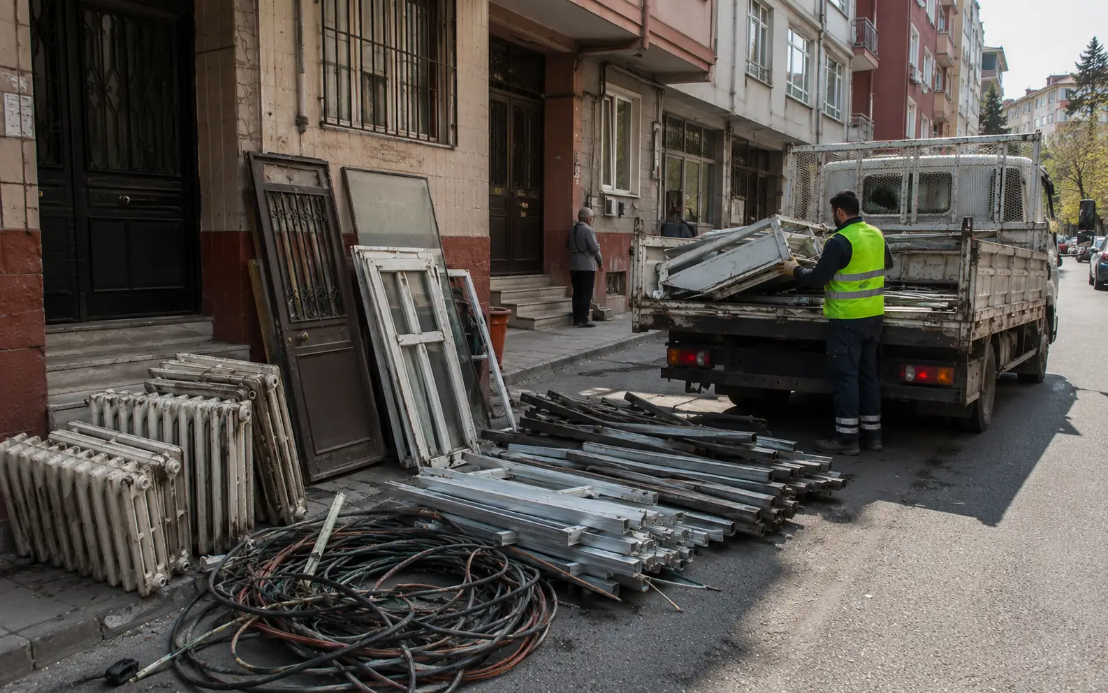 Apartman önünde düşük hacimli metal hurda alımı